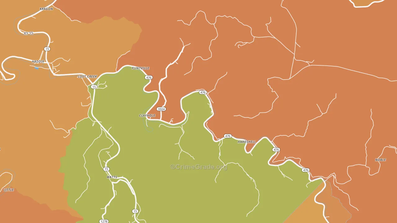 Clayhole, KY Map of Robbery Rates