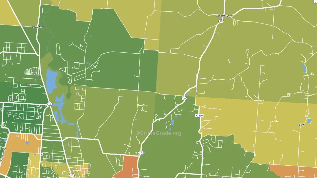 Claylick, OH Map of Robbery Rates
