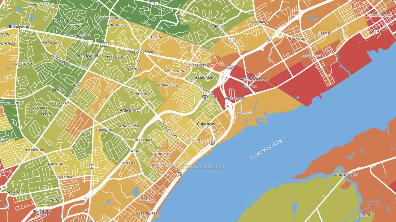 Claymont, DE Map of Robbery Rates