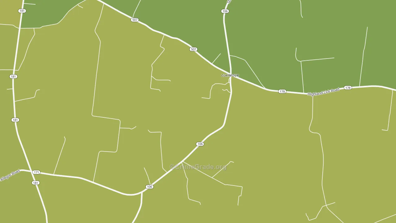 Claymour, KY Map of Robbery Rates