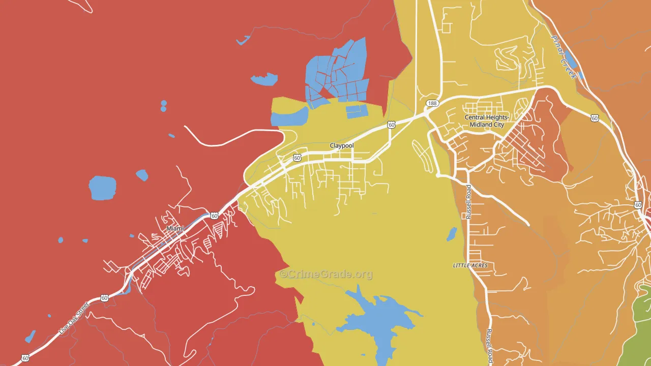 Claypool, AZ Map of Robbery Rates