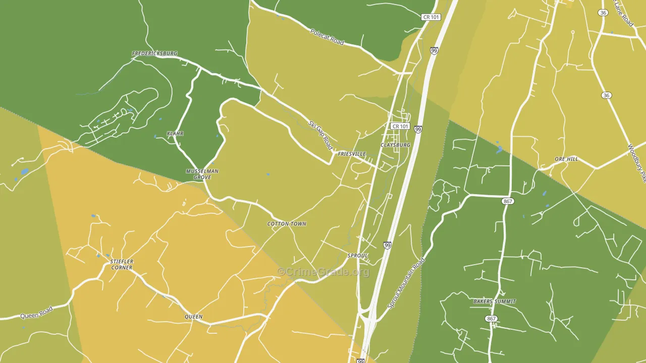 Claysburg, PA Map of Robbery Rates