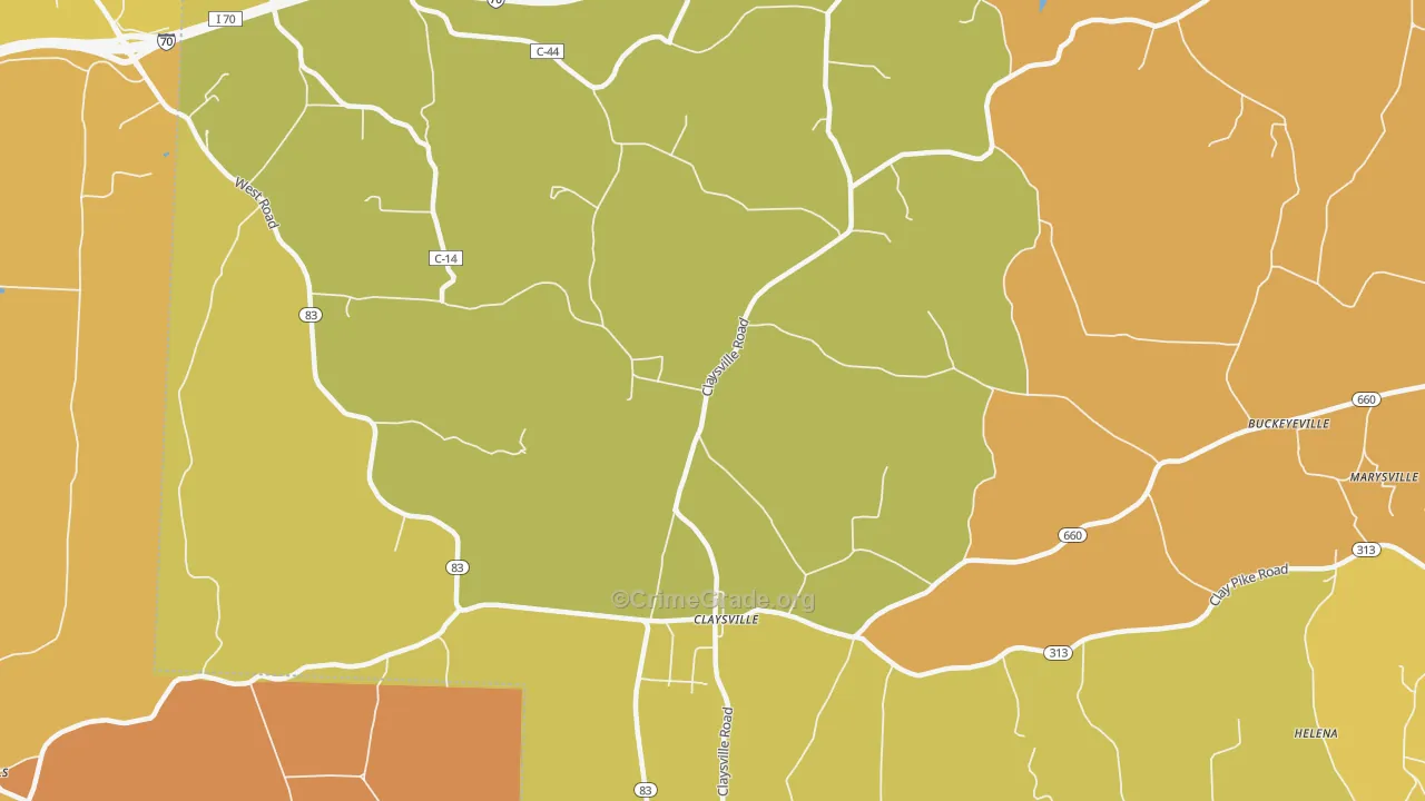 Claysville, OH Map of Robbery Rates