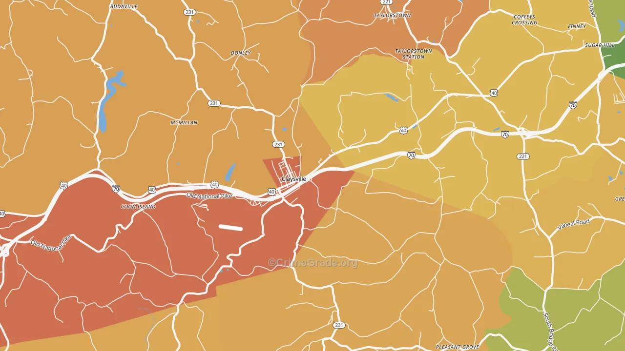 Claysville, PA Map of Robbery Rates