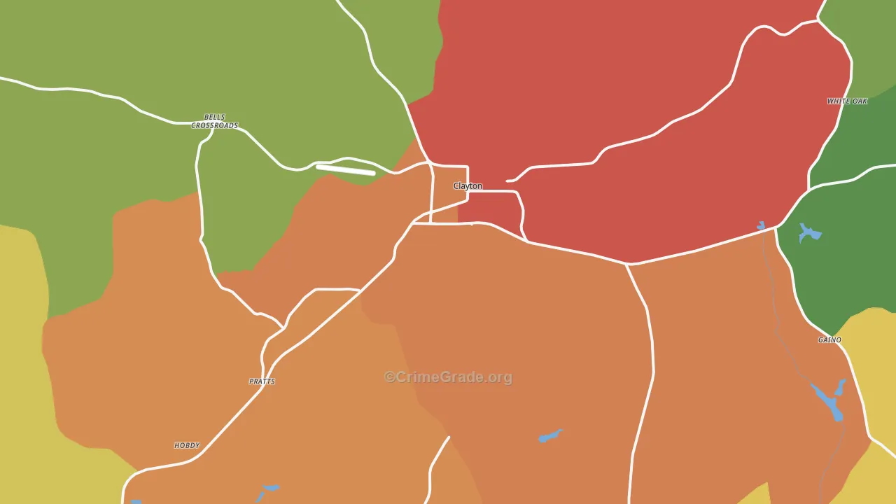 Clayton, AL Map of Robbery Rates