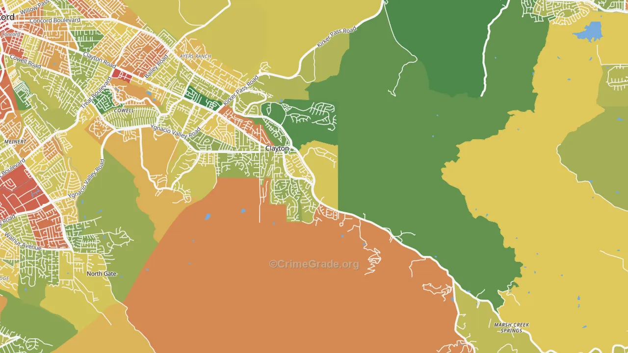 Clayton, CA Map of Robbery Rates