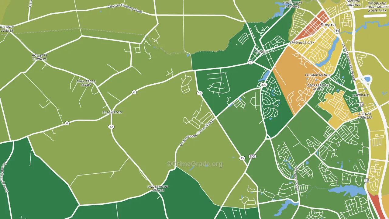 Clayton, DE Map of Robbery Rates