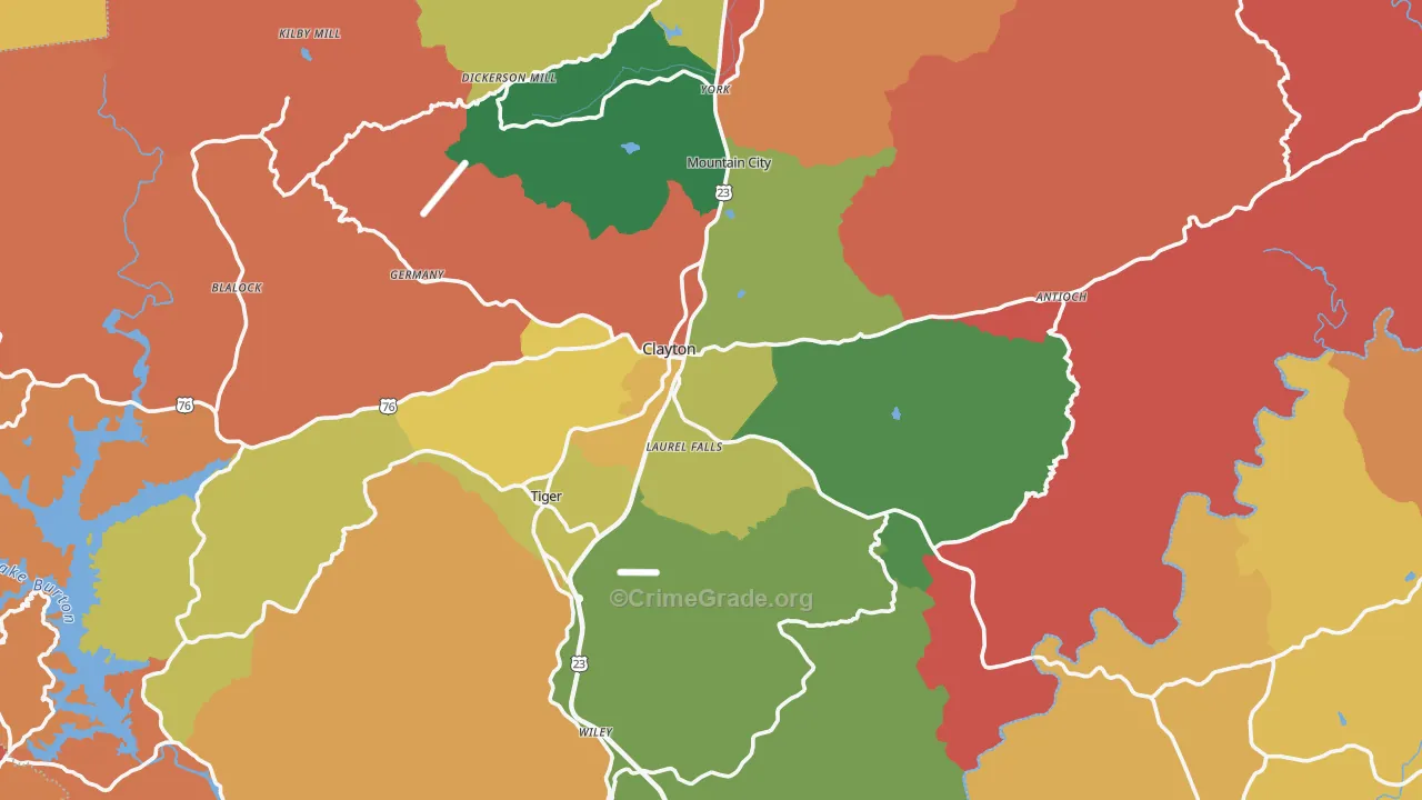 Clayton, GA Map of Robbery Rates