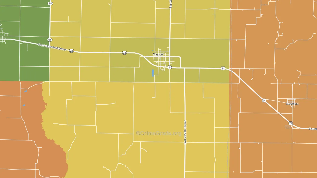 Clayton, IL Map of Robbery Rates