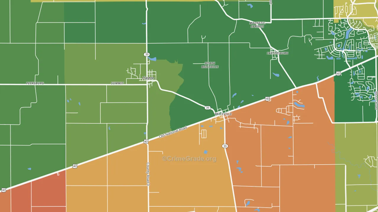 Clayton, IN Map of Robbery Rates