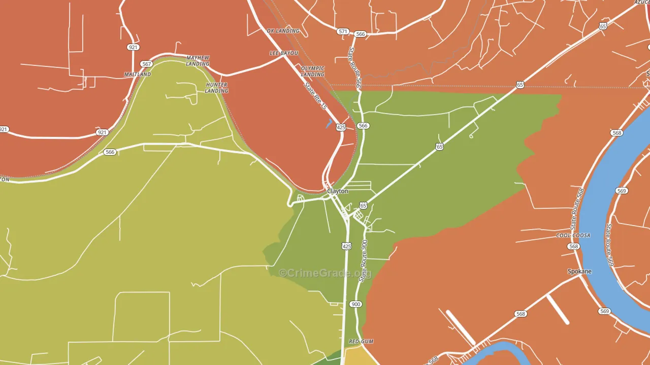 Clayton, LA Map of Robbery Rates