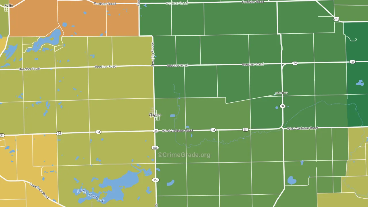 Clayton, MI Map of Robbery Rates