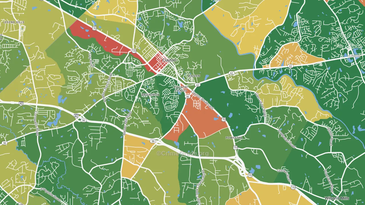 Clayton, NC Map of Robbery Rates