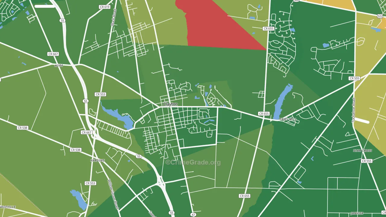 Clayton, NJ Map of Robbery Rates