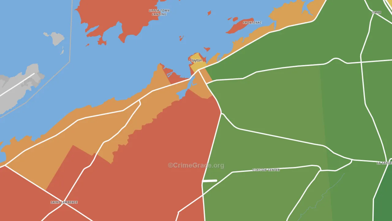 Clayton, NY Map of Robbery Rates