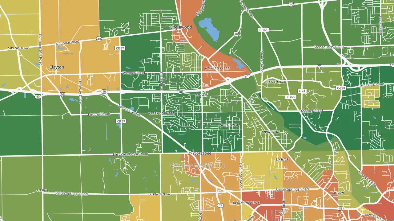 Clayton, OH Map of Robbery Rates
