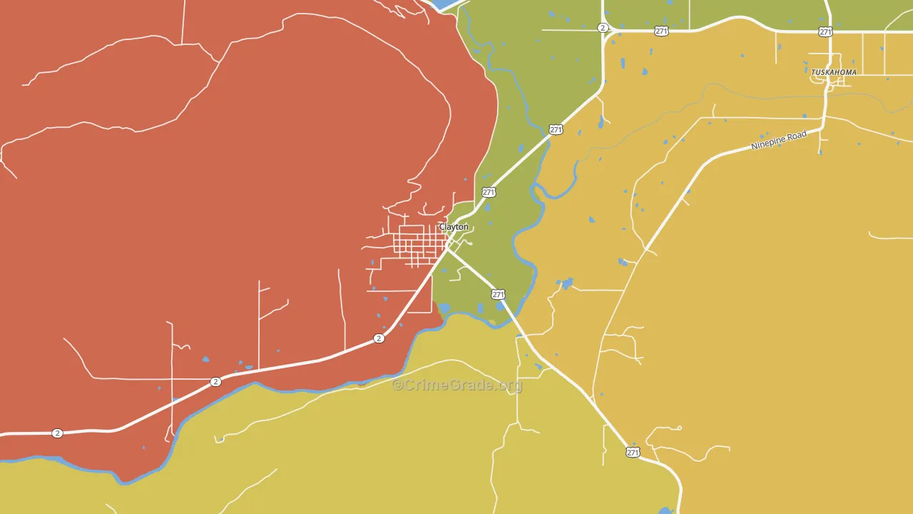 Clayton, OK Map of Robbery Rates