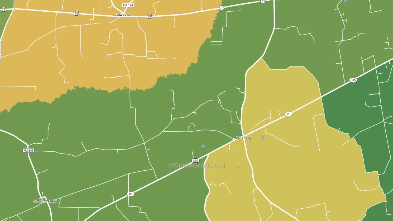 Clayton, TX Map of Robbery Rates