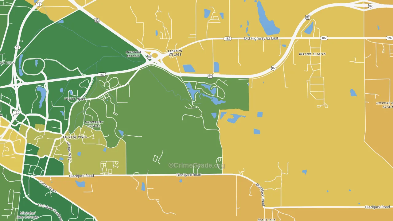Clayton Village, MS Map of Robbery Rates