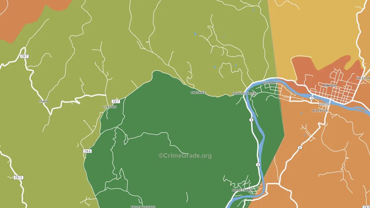 Clayton, WV Map of Robbery Rates