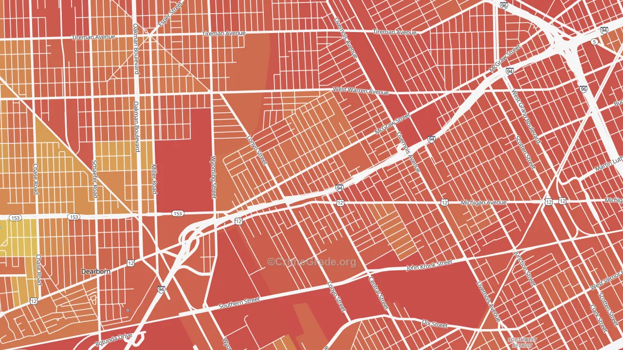 Claytown, Detroit, MI Map of Robbery Rates