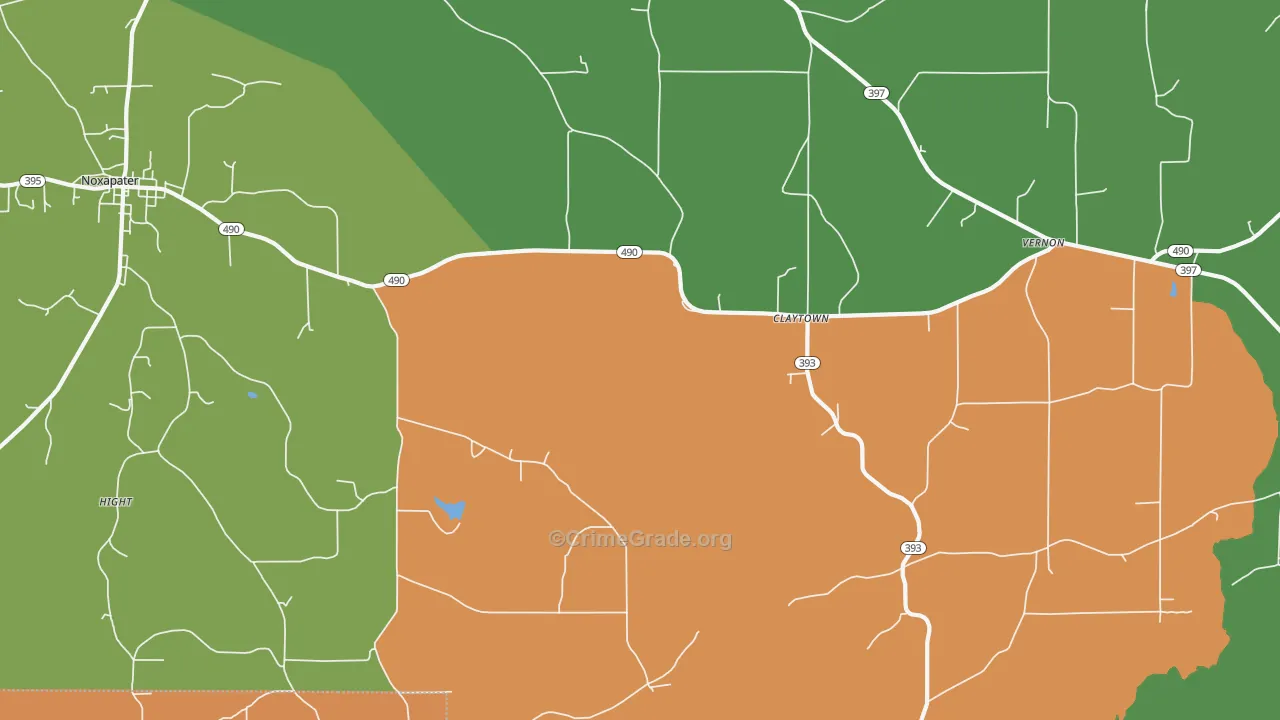 Claytown, MS Map of Robbery Rates