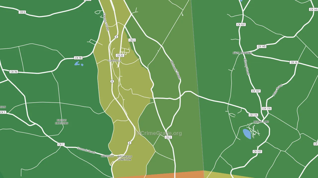 Clayville, NY Map of Robbery Rates