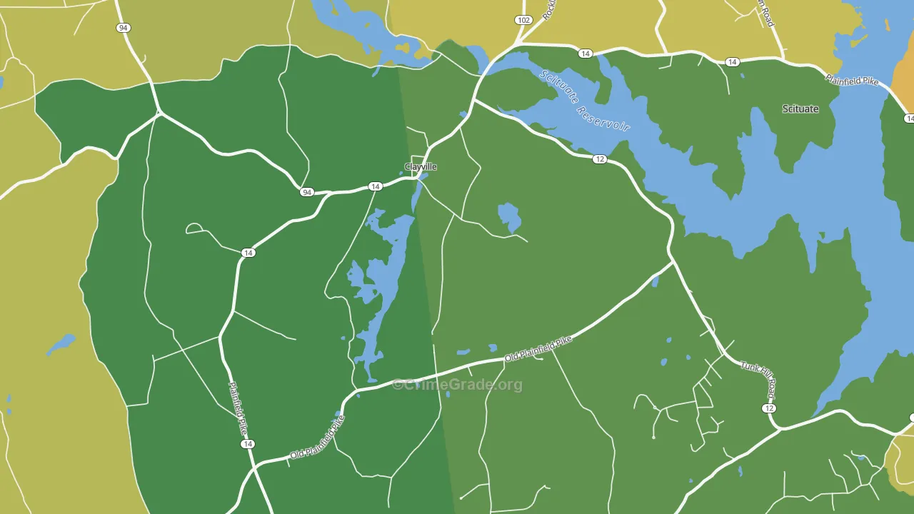 Clayville, RI Map of Robbery Rates