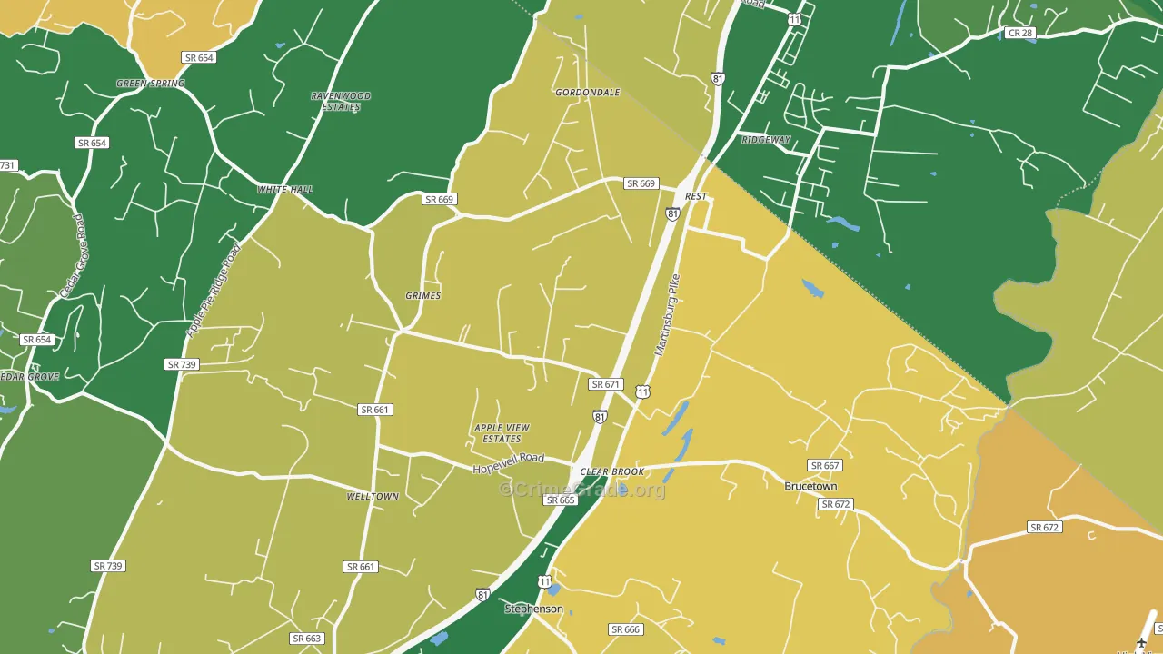 Clear Brook, VA Map of Robbery Rates