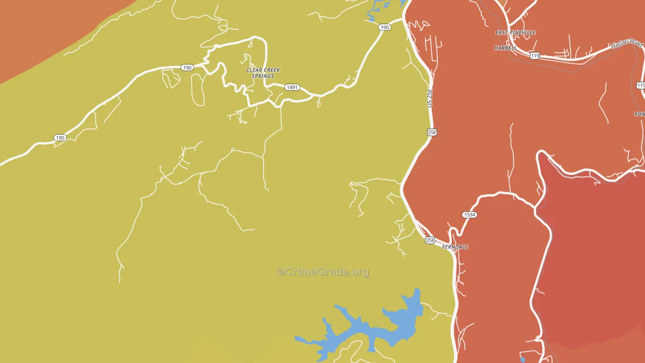 Clear Creek Springs, KY Map of Robbery Rates