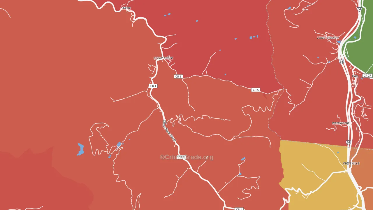 Clear Creek, WV Map of Robbery Rates