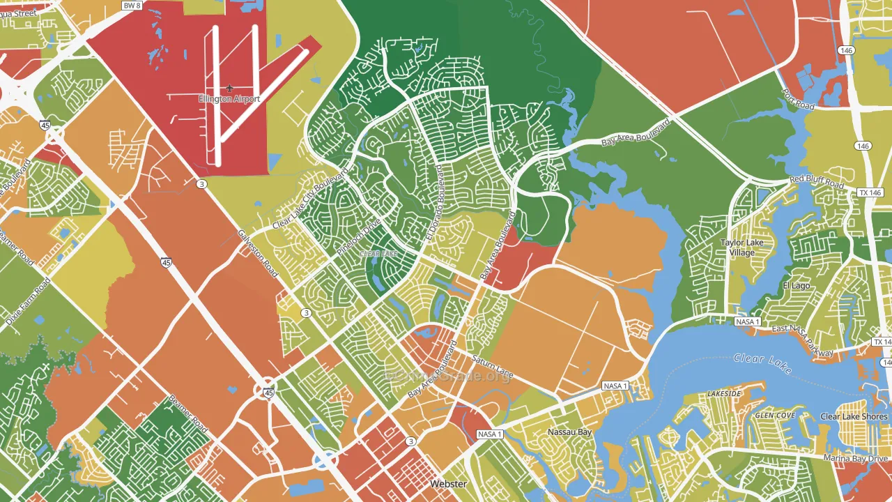 Clear Lake, Houston, TX Map of Robbery Rates