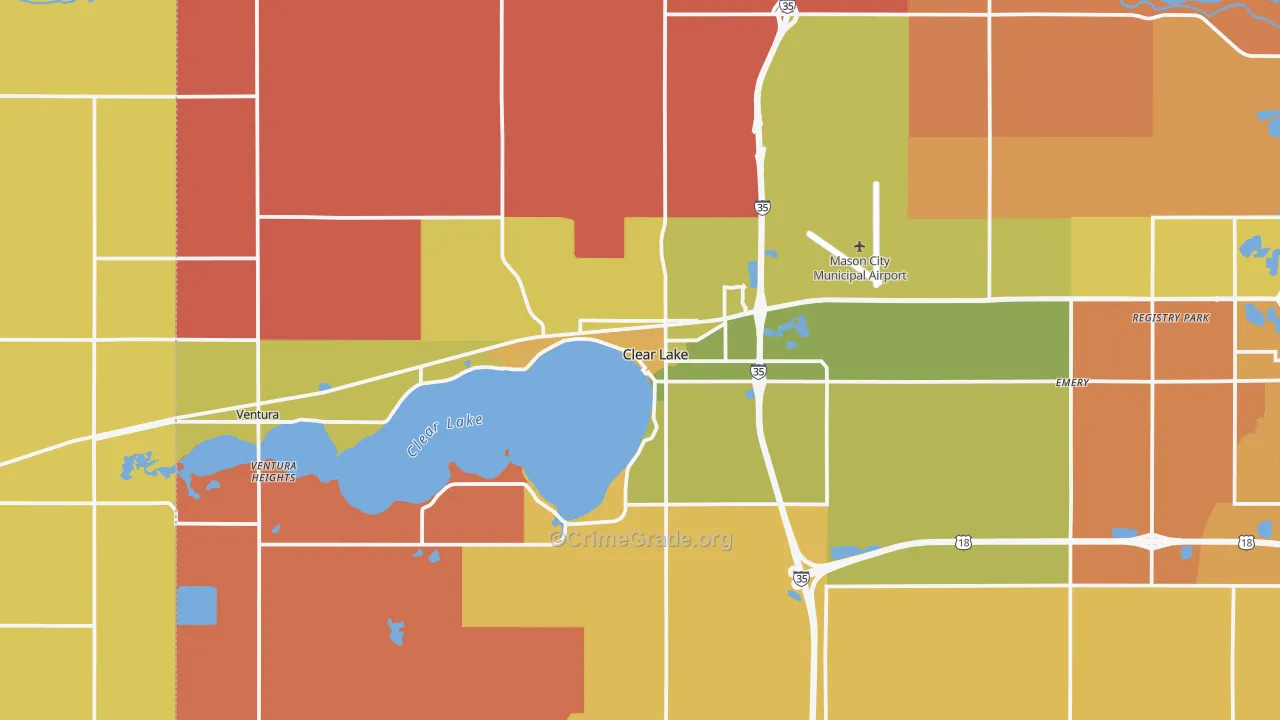 Clear Lake, IA Map of Robbery Rates