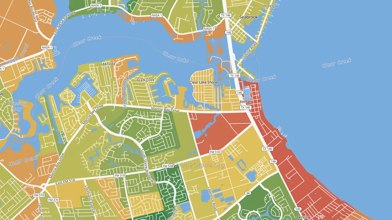 Clear Lake Shores, TX Map of Robbery Rates