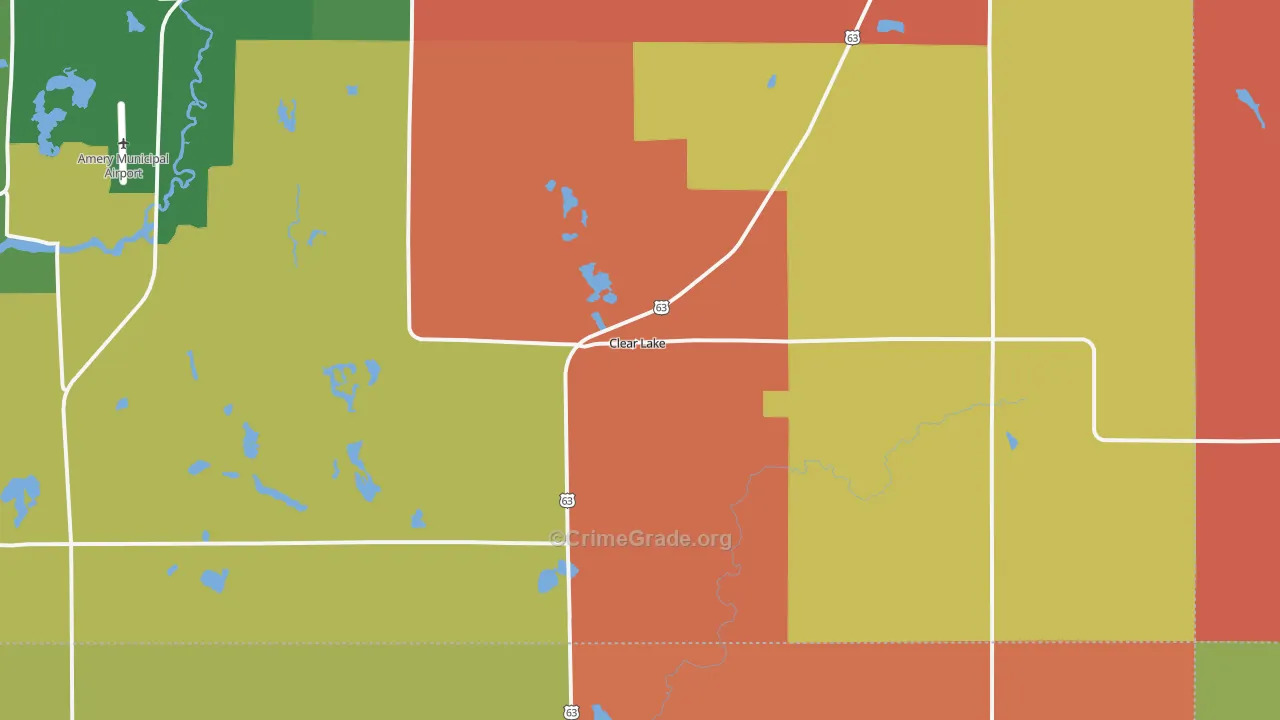 Clear Lake, WI Map of Robbery Rates