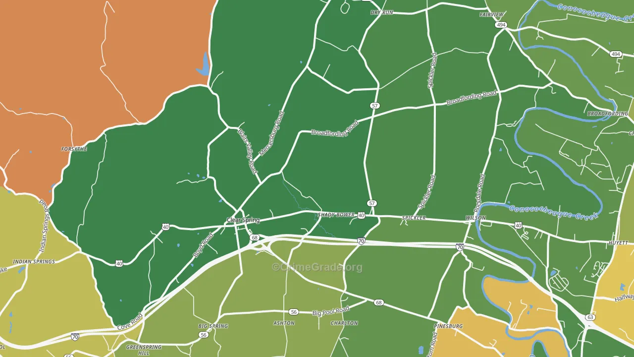 Clear Spring, MD Map of Robbery Rates