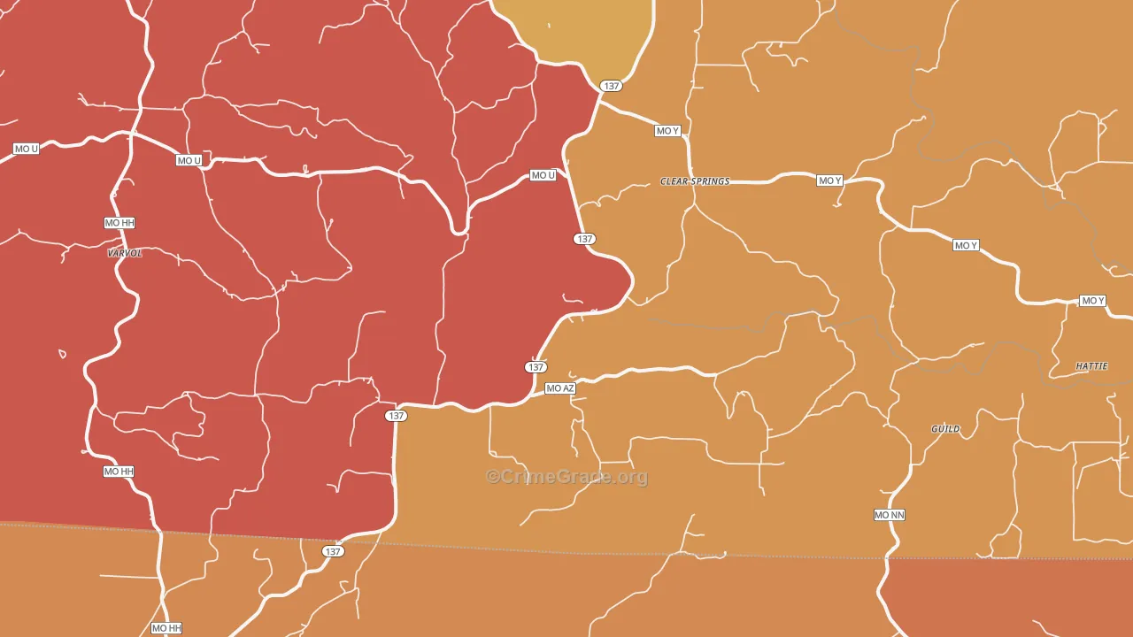 Clear Springs, MO Map of Robbery Rates
