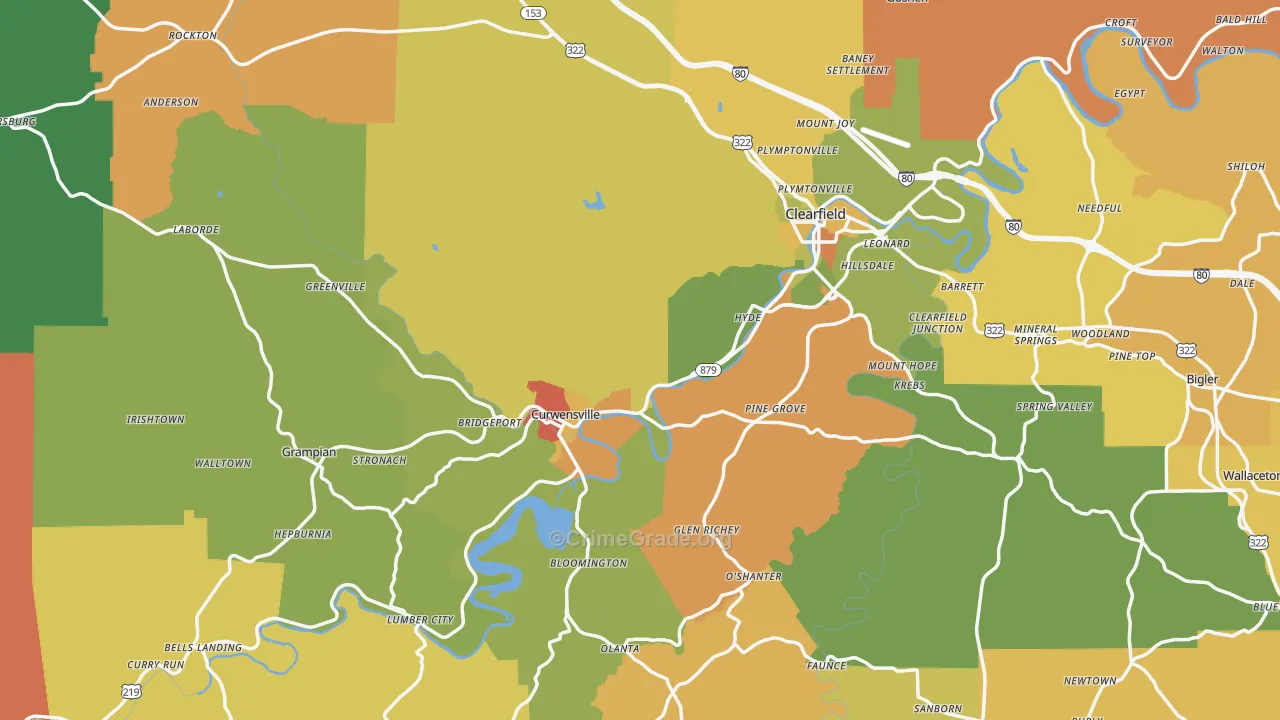 Clearfield County, PA Map of Robbery Rates