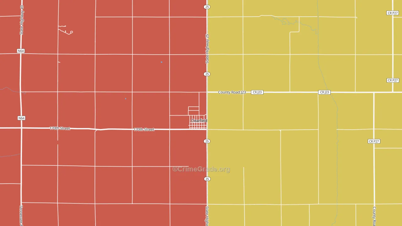 Clearfield, IA Map of Robbery Rates