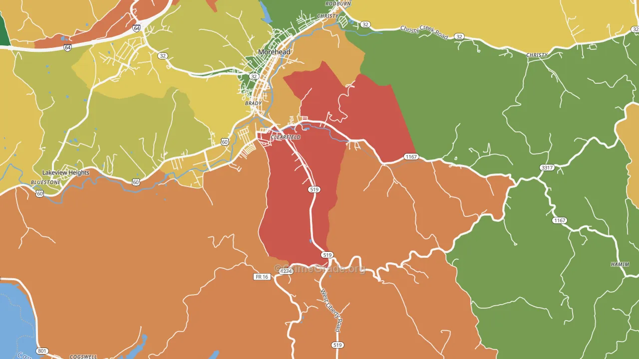 Clearfield, KY Map of Robbery Rates