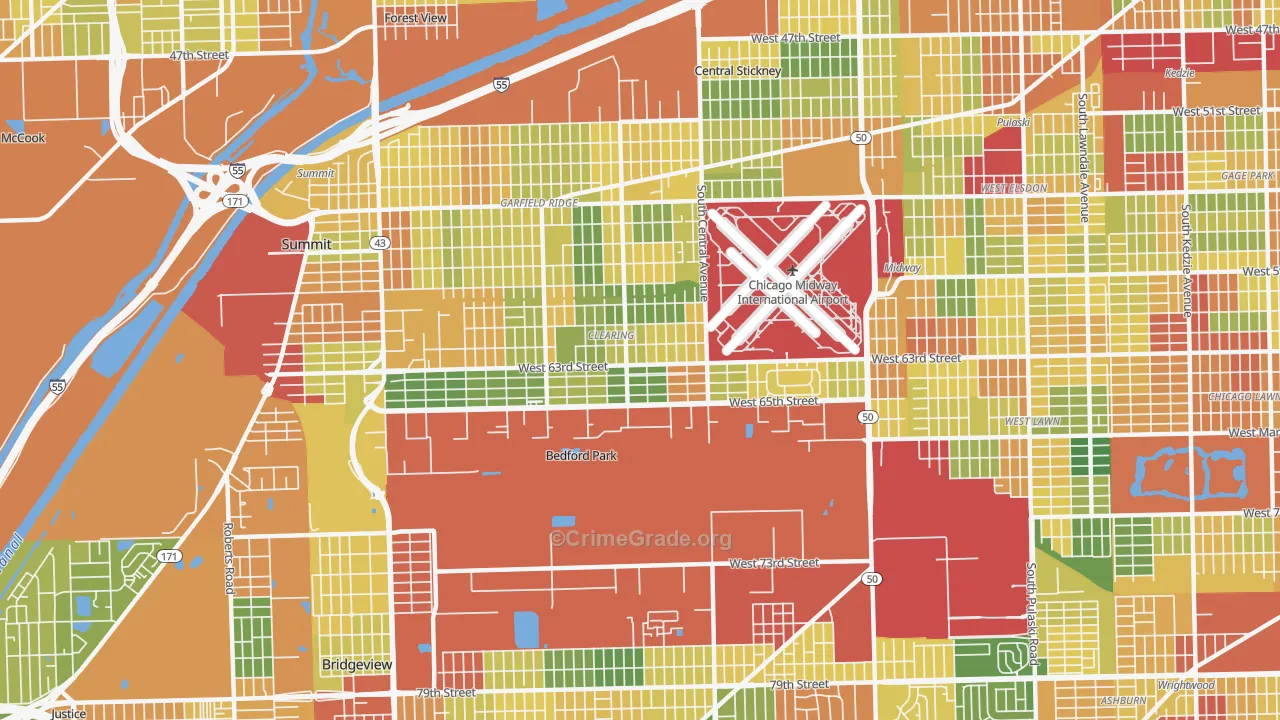 Clearing, Chicago, IL Map of Robbery Rates