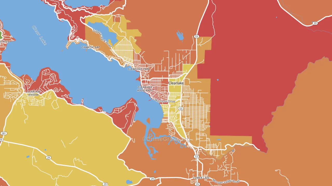 Clearlake, CA Map of Robbery Rates