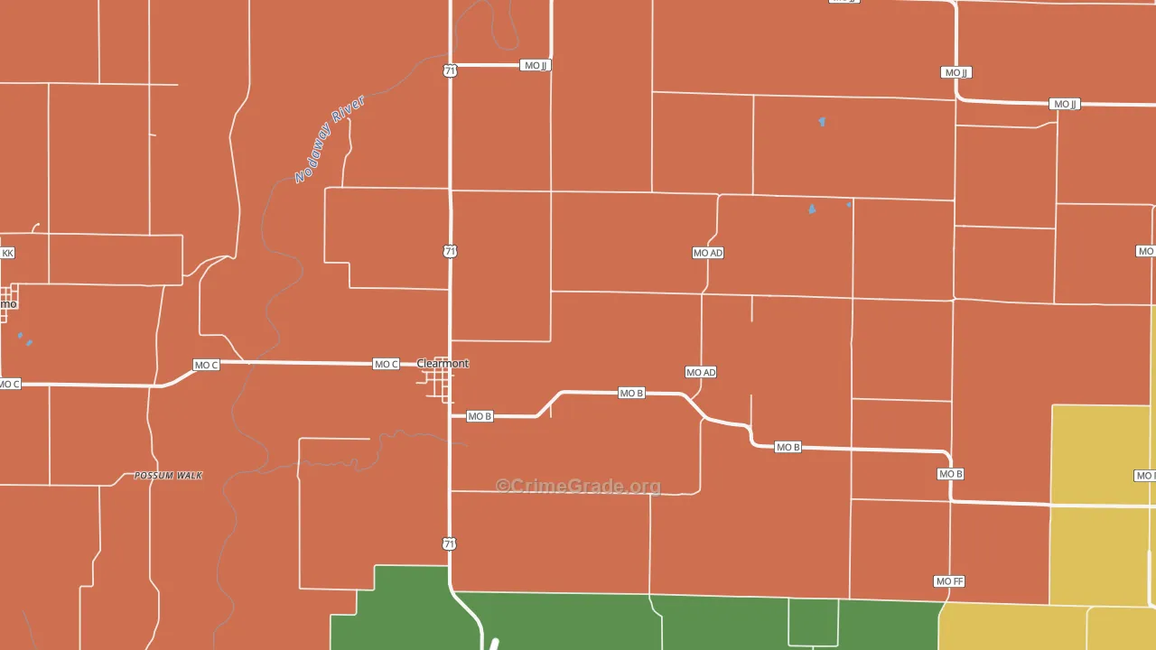 Clearmont, MO Map of Robbery Rates
