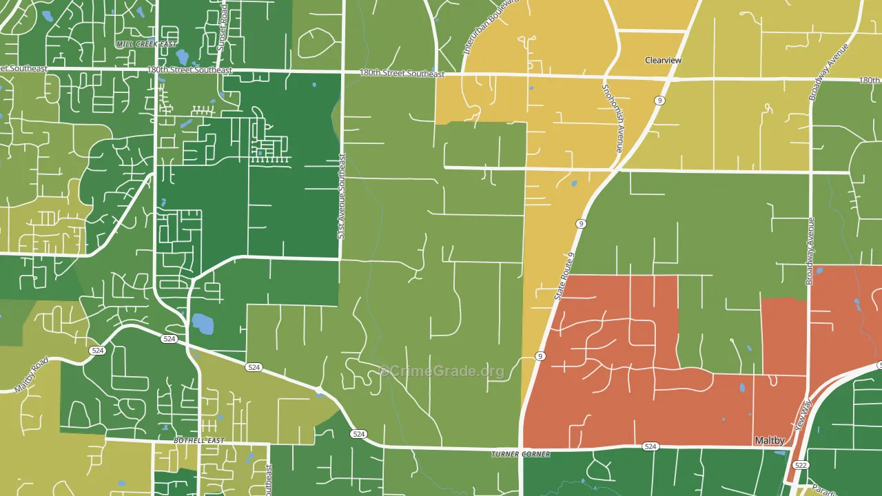 Clearview, WA Map of Robbery Rates