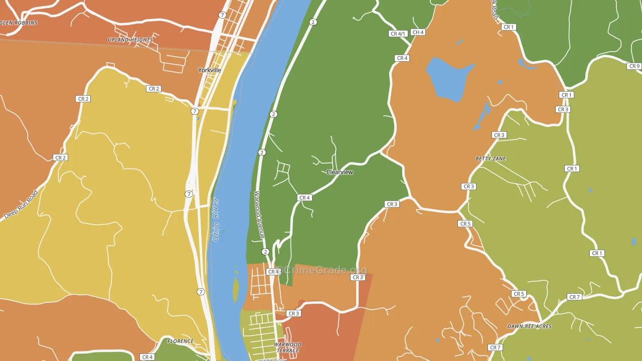 Clearview, WV Map of Robbery Rates