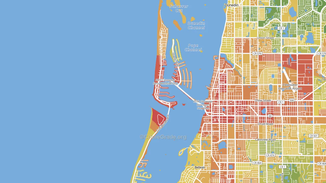 Clearwater Beach, FL Map of Robbery Rates