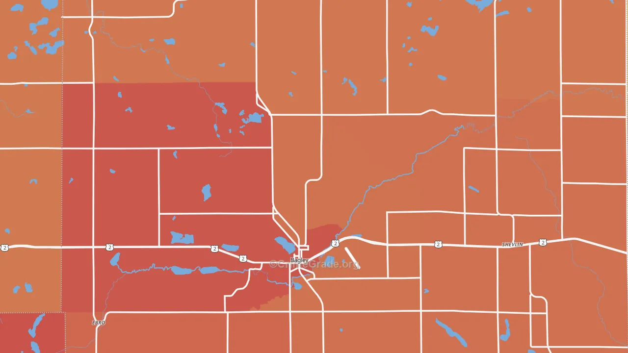 Clearwater County, MN Map of Robbery Rates