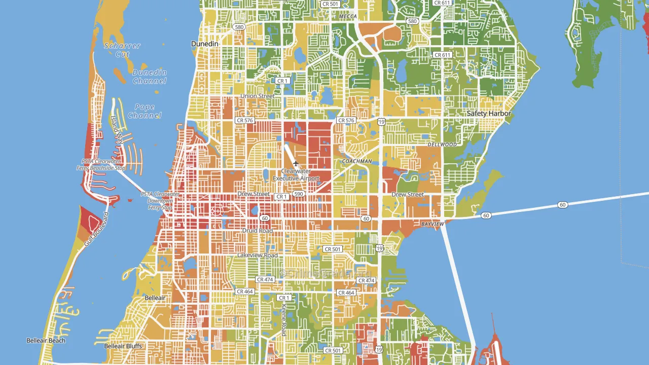 Clearwater, FL Map of Robbery Rates