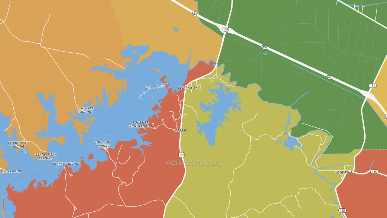 Clearwater, LA Map of Robbery Rates