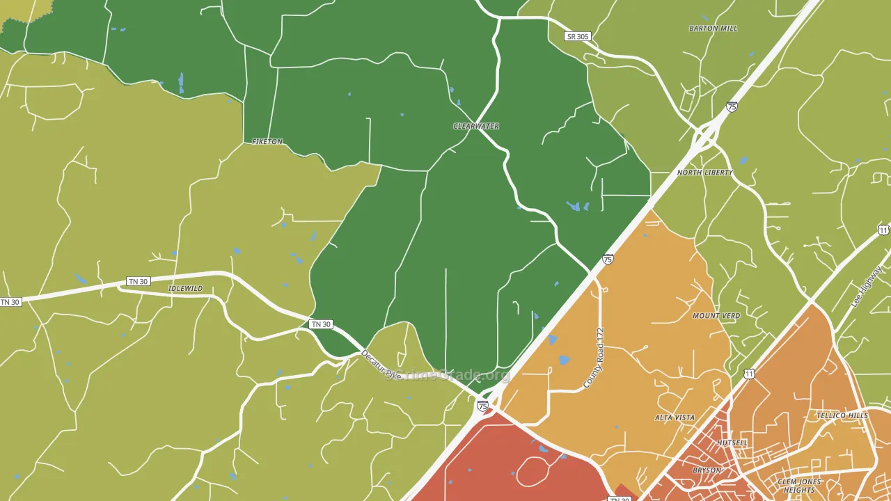 Clearwater, TN Map of Robbery Rates